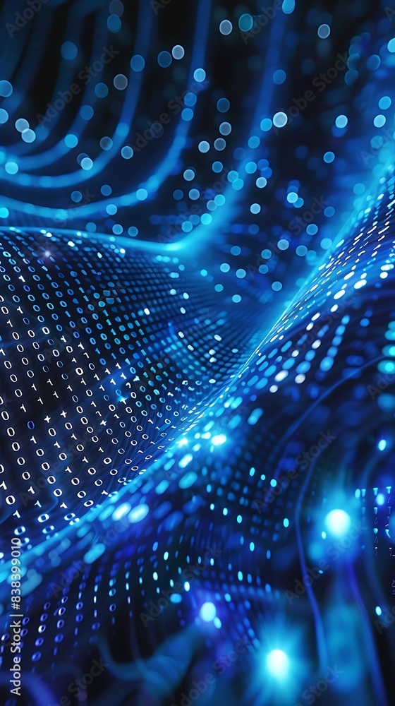 Abstract digital wave with blue particles, representing data ...