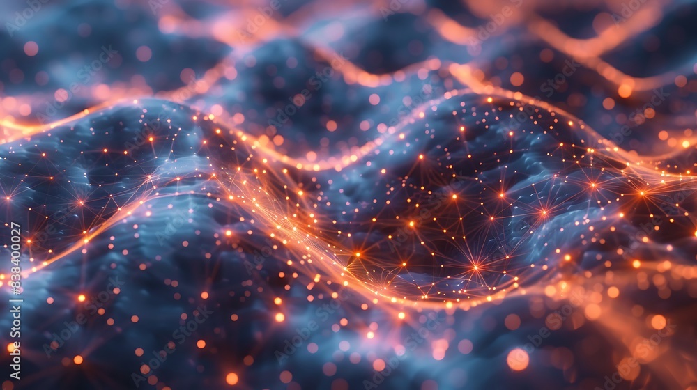 Abstract digital wave with glowing particles, representing data flow in ...
