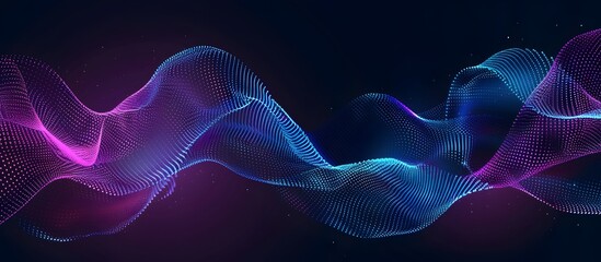 Wall Mural - Vector background with two blue and purple lines made of dots on a dark background, with a wave or gradient effect
