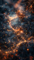 Wall Mural - Abstract visualization of a digital neural network with glowing nodes interconnected by lines, representing technology and AI concepts. 3D Illustration.