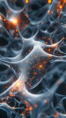Wall Mural - Abstract visualization of neural network with glowing nodes. Futuristic representation of artificial intelligence and data transmission. 3D Illustration.