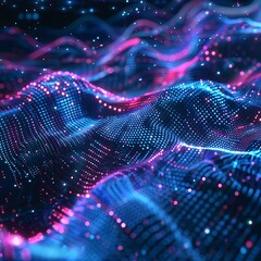 Wall Mural - Futuristic digital landscape with neon blue and pink light, abstract data visualization, technology and innovation concept. 3D Illustration.