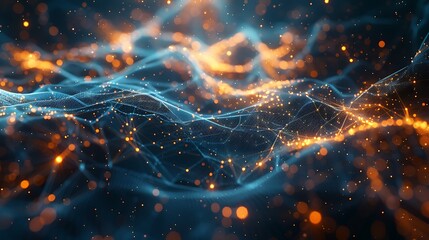 Wall Mural - Stunning abstract digital network background with glowing orange and blue lines, representing technology and communication. 3D Illustration.