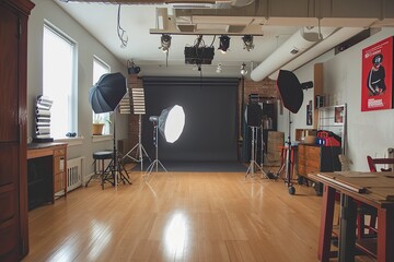 Wall Mural - a room with a lot of lights and a lot of chairs, a room with a lot of lights and a lot of chairs, well-lit studio with professional lighting setup for photography