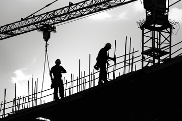 Poster - a group of construction workers working on a building, a group of construction workers working on a building, Construction workers building a skyscraper