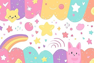 Fototapete - a colorful pattern with a lot of different shapes, a colorful pattern with a lot of different shapes, Cute pastel-colored vector background with charming elements and doodles