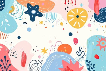 Fototapete - a colorful pattern with a lot of different shapes, a colorful pattern with a lot of different shapes, Cute pastel-colored vector background with charming elements and doodles