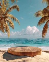 Wall Mural - display podium on beach with palm trees