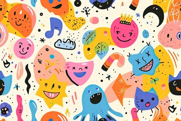 Poster - a colorful fruit pattern with a smile on it, a colorful pattern of fruits and vegetables, Happy and cute vector design with lively colors and delightful imagery