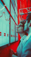 Aufkleber - Professional Team Analyzing Financial Data in High-Tech Conference Room, Intense Focus and Teamwork in Risk Assessment