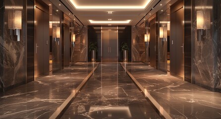 Wall Mural - a long hallway with a marble floor and walls