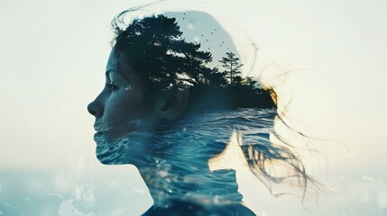 Wall Mural - a woman's face is reflected in the water