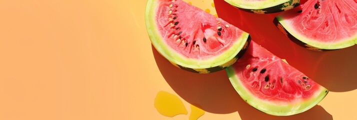Wall Mural - a group of slices of watermelon on a yellow background