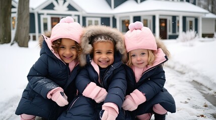 Canvas Print - happy family in winter