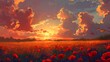 © Everything by Rachan - Breathtaking Sunset Over Vibrant Red Poppy Field in Idyllic Countryside Landscape