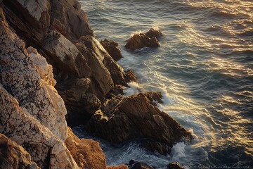 Wall Mural - dramatic interplay of light and shadows on a rocky coastline