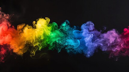 Wall Mural - Rainy Day Rainbow smoke, negative space, isolated on black background, advertising photoshoot, pride month LGBTQIA theme