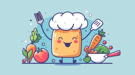 Poster - A cartoon character with a chef hat and fork, AI