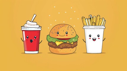 Poster - A hamburger, fries and a drink are shown on the screen, AI