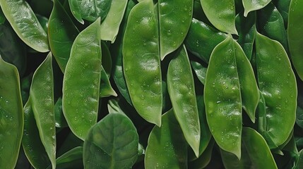   Close-up of green leaves with water droplets