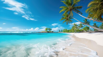 Wall Mural - Pristine tropical beach with turquoise waters and white sand   