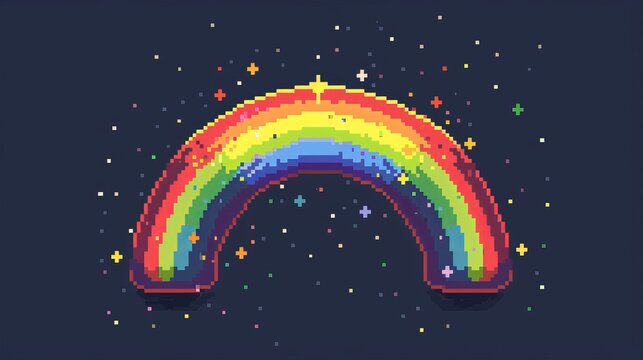 8-bit pixel art of a rainbow, suitable for games, cards, and stickers.

