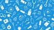© Chingiz - Seamless pattern of white medical icons on a blue background.