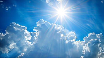 Wall Mural - clouds in the sky with the sun and sunlight sending out beams of light