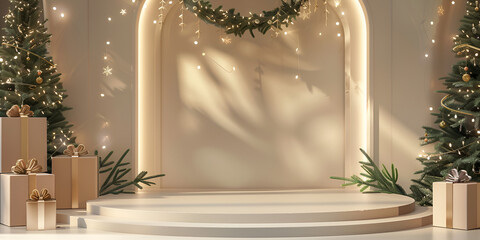 Wall Mural - Christmas and New Year 3D Podium Rendering
