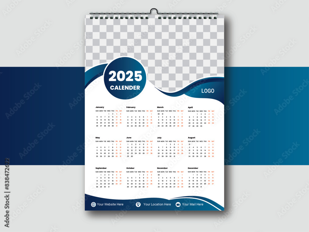 2025 Calendar Template Design,. One page wall calendar design for 2025 ...