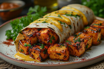 Wall Mural - grilled chicken wings with vegetables