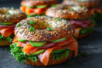 Wall Mural - bagel with cream cheese and chives