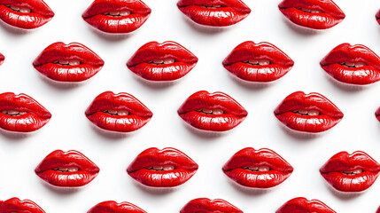 Repeating lips pattern on white background 