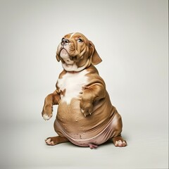 Wall Mural - a photo of a Well-fed Dylan Jenkins fat puppy with a plump belly like a balloon on solid white background 