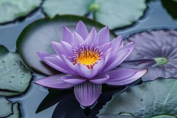 Purple blossom on water surrounded by green foliage