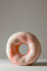 Wall Mural - Donut with pastel roze pink glaze, white chocolate, badge background. Banner copy space