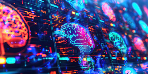Wall Mural - The Synaptic Symphony: A colorful array of brain scans, displayed on a futuristic screen.