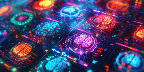 Wall Mural - The Synaptic Symphony: A colorful array of brain scans, displayed on a futuristic screen.