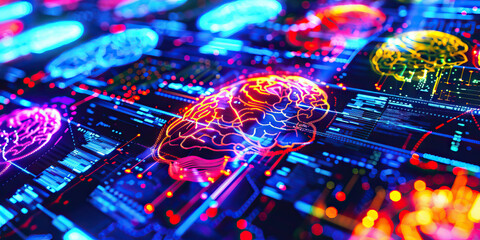 Wall Mural - The Synaptic Symphony: A colorful array of brain scans, displayed on a futuristic screen.