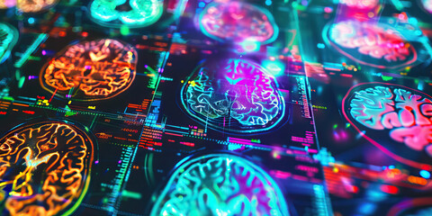 Wall Mural - The Synaptic Symphony: A colorful array of brain scans, displayed on a futuristic screen.