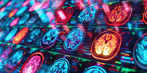 Wall Mural - The Synaptic Symphony: A colorful array of brain scans, displayed on a futuristic screen.