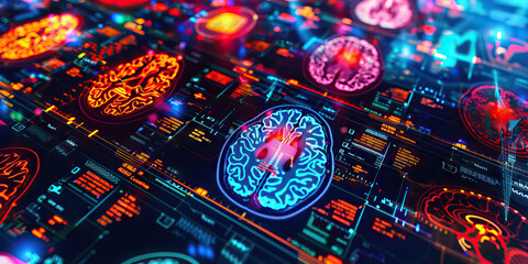 Wall Mural - The Synaptic Symphony: A colorful array of brain scans, displayed on a futuristic screen.