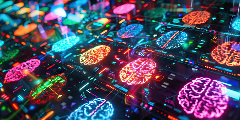 Wall Mural - The Synaptic Symphony: A colorful array of brain scans, displayed on a futuristic screen.