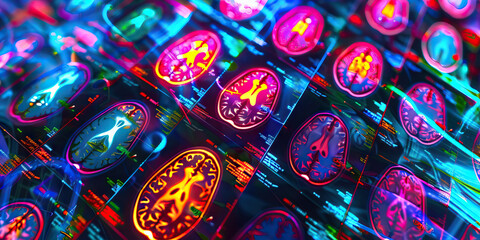 Wall Mural - The Synaptic Symphony: A colorful array of brain scans, displayed on a futuristic screen.