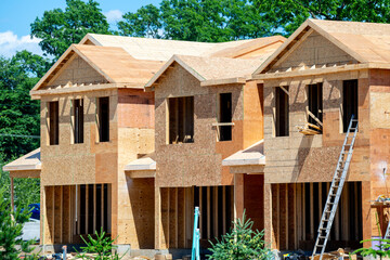 Wall Mural - unfinished new plywood house