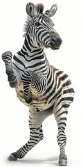 Wall Mural - A rearing up zebra, made up for a circus, realistic, white background