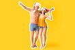 © Pixel-Shot - Young couple in beachwear and Santa hats on color background