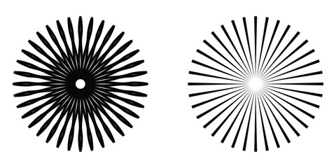 Fototapete - Circular radiating lines geometric element. Sun star rays symbol. Abstract geometric shapes. Design element. Vector illustration isolated on white background. Vector illustration. Eps file 171.