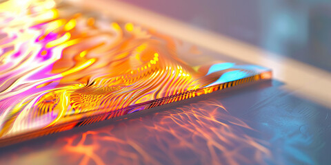 Wall Mural - The Synthetic Serengeti: Vibrant patterns dancing across a liquid crystal display, resting on a clean, white desk.