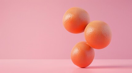 Photo of two grapefruits levitating on pastel pink background, minimal concept, high key lighting, studio